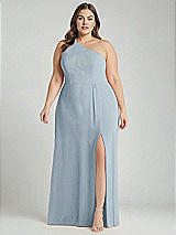 Alt View 1 Thumbnail - Mist One-Shoulder Chiffon Maxi Dress with Shirred Front Slit