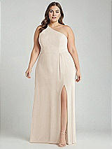 Alt View 1 Thumbnail - Oat One-Shoulder Chiffon Maxi Dress with Shirred Front Slit