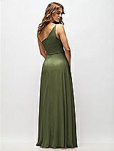 Alt View 3 Thumbnail - Olive Green One-Shoulder Chiffon Maxi Dress with Shirred Front Slit