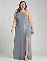 Alt View 1 Thumbnail - Platinum One-Shoulder Chiffon Maxi Dress with Shirred Front Slit