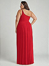 Alt View 2 Thumbnail - Parisian Red One-Shoulder Chiffon Maxi Dress with Shirred Front Slit