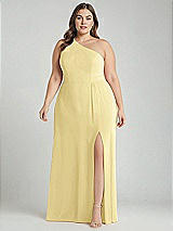 Alt View 1 Thumbnail - Pale Yellow One-Shoulder Chiffon Maxi Dress with Shirred Front Slit