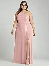 Alt View 1 Thumbnail - Rose - PANTONE Rose Quartz One-Shoulder Chiffon Maxi Dress with Shirred Front Slit