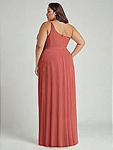 Alt View 2 Thumbnail - Coral Pink One-Shoulder Chiffon Maxi Dress with Shirred Front Slit