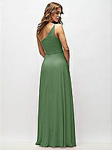 Alt View 3 Thumbnail - Vineyard Green One-Shoulder Chiffon Maxi Dress with Shirred Front Slit