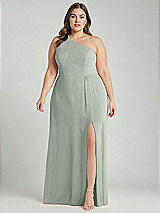 Alt View 1 Thumbnail - Willow Green One-Shoulder Chiffon Maxi Dress with Shirred Front Slit