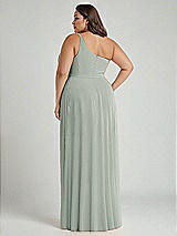 Alt View 2 Thumbnail - Willow Green One-Shoulder Chiffon Maxi Dress with Shirred Front Slit