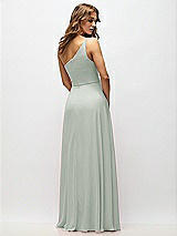 Alt View 3 Thumbnail - Willow Green One-Shoulder Chiffon Maxi Dress with Shirred Front Slit