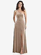 Alt View 1 Thumbnail - Topaz One-Shoulder Spaghetti Strap Velvet Maxi Dress with Pockets