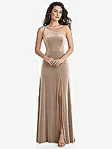 Front View Thumbnail - Topaz One-Shoulder Spaghetti Strap Velvet Maxi Dress with Pockets