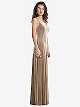 Side View Thumbnail - Topaz One-Shoulder Spaghetti Strap Velvet Maxi Dress with Pockets