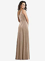 Rear View Thumbnail - Topaz One-Shoulder Spaghetti Strap Velvet Maxi Dress with Pockets