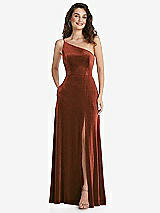 Alt View 1 Thumbnail - Auburn Moon One-Shoulder Spaghetti Strap Velvet Maxi Dress with Pockets