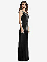 Side View Thumbnail - Black One-Shoulder Spaghetti Strap Velvet Maxi Dress with Pockets