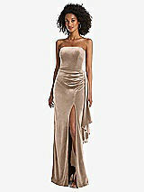 Front View Thumbnail - Topaz Strapless Velvet Maxi Dress with Draped Cascade Skirt