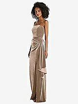 Side View Thumbnail - Topaz Strapless Velvet Maxi Dress with Draped Cascade Skirt