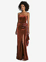 Front View Thumbnail - Auburn Moon Strapless Velvet Maxi Dress with Draped Cascade Skirt