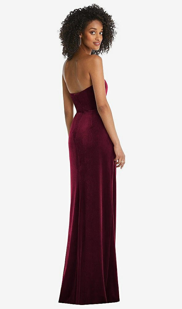 Back View - Cabernet Strapless Velvet Maxi Dress with Draped Cascade Skirt