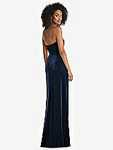 Rear View Thumbnail - Midnight Navy Strapless Velvet Maxi Dress with Draped Cascade Skirt