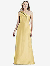 Front View Thumbnail - Maize Pleated Draped One-Shoulder Satin Maxi Dress with Pockets