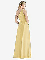 Rear View Thumbnail - Maize Pleated Draped One-Shoulder Satin Maxi Dress with Pockets