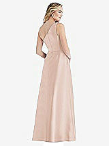 Rear View Thumbnail - Cameo Pleated Draped One-Shoulder Satin Maxi Dress with Pockets