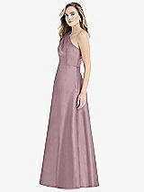 Side View Thumbnail - Dusty Rose Pleated Draped One-Shoulder Satin Maxi Dress with Pockets