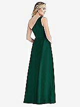 Rear View Thumbnail - Hunter Green Pleated Draped One-Shoulder Satin Maxi Dress with Pockets