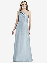 Front View Thumbnail - Mist Pleated Draped One-Shoulder Satin Maxi Dress with Pockets