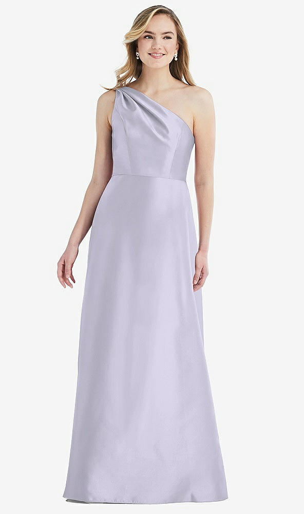 Front View - Silver Dove Pleated Draped One-Shoulder Satin Maxi Dress with Pockets