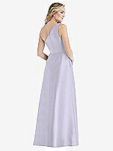 Rear View Thumbnail - Silver Dove Pleated Draped One-Shoulder Satin Maxi Dress with Pockets