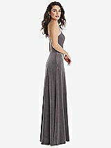 Side View Thumbnail - Caviar Gray High Neck Halter Open-Back Velvet Dress - Alix