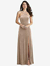 Front View Thumbnail - Topaz High Neck Halter Open-Back Velvet Dress - Alix