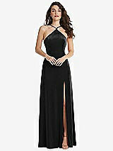 Front View Thumbnail - Black High Neck Halter Open-Back Velvet Dress - Alix