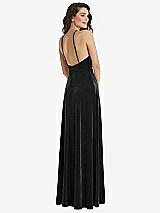 Rear View Thumbnail - Black High Neck Halter Open-Back Velvet Dress - Alix