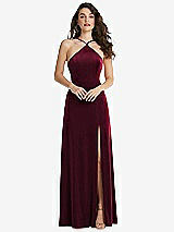 Front View Thumbnail - Cabernet High Neck Halter Open-Back Velvet Dress - Alix