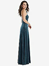 Side View Thumbnail - Dutch Blue High Neck Halter Open-Back Velvet Dress - Alix