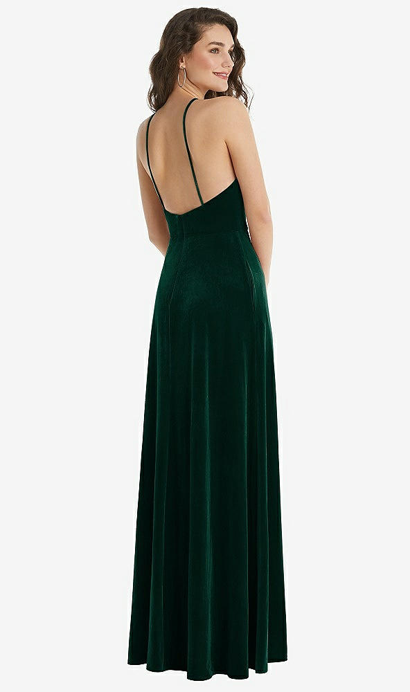 Back View - Evergreen High Neck Halter Open-Back Velvet Dress - Alix