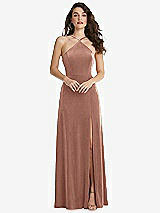 Front View Thumbnail - Tawny Rose High Neck Halter Open-Back Velvet Dress - Alix