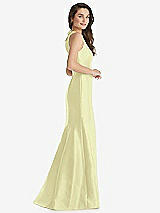 Side View Thumbnail - Butter Yellow Jewel Neck Bowed Open-Back Trumpet Dress with Front Slit