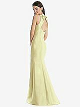 Rear View Thumbnail - Butter Yellow Jewel Neck Bowed Open-Back Trumpet Dress with Front Slit