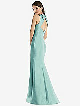 Rear View Thumbnail - Coastal Jewel Neck Bowed Open-Back Trumpet Dress with Front Slit