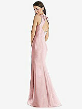 Rear View Thumbnail - Ballet Pink Jewel Neck Bowed Open-Back Trumpet Dress with Front Slit