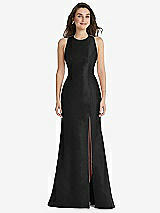 Front View Thumbnail - Black Jewel Neck Bowed Open-Back Trumpet Dress with Front Slit