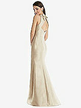 Rear View Thumbnail - Champagne Jewel Neck Bowed Open-Back Trumpet Dress with Front Slit