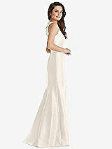 Side View Thumbnail - Ivory Jewel Neck Bowed Open-Back Trumpet Dress with Front Slit