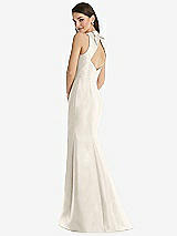 Rear View Thumbnail - Ivory Jewel Neck Bowed Open-Back Trumpet Dress with Front Slit