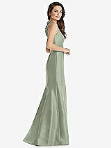 Side View Thumbnail - Sage Jewel Neck Bowed Open-Back Trumpet Dress with Front Slit