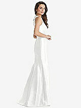 Side View Thumbnail - White Jewel Neck Bowed Open-Back Trumpet Dress with Front Slit