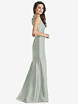 Side View Thumbnail - Willow Green Jewel Neck Bowed Open-Back Trumpet Dress with Front Slit